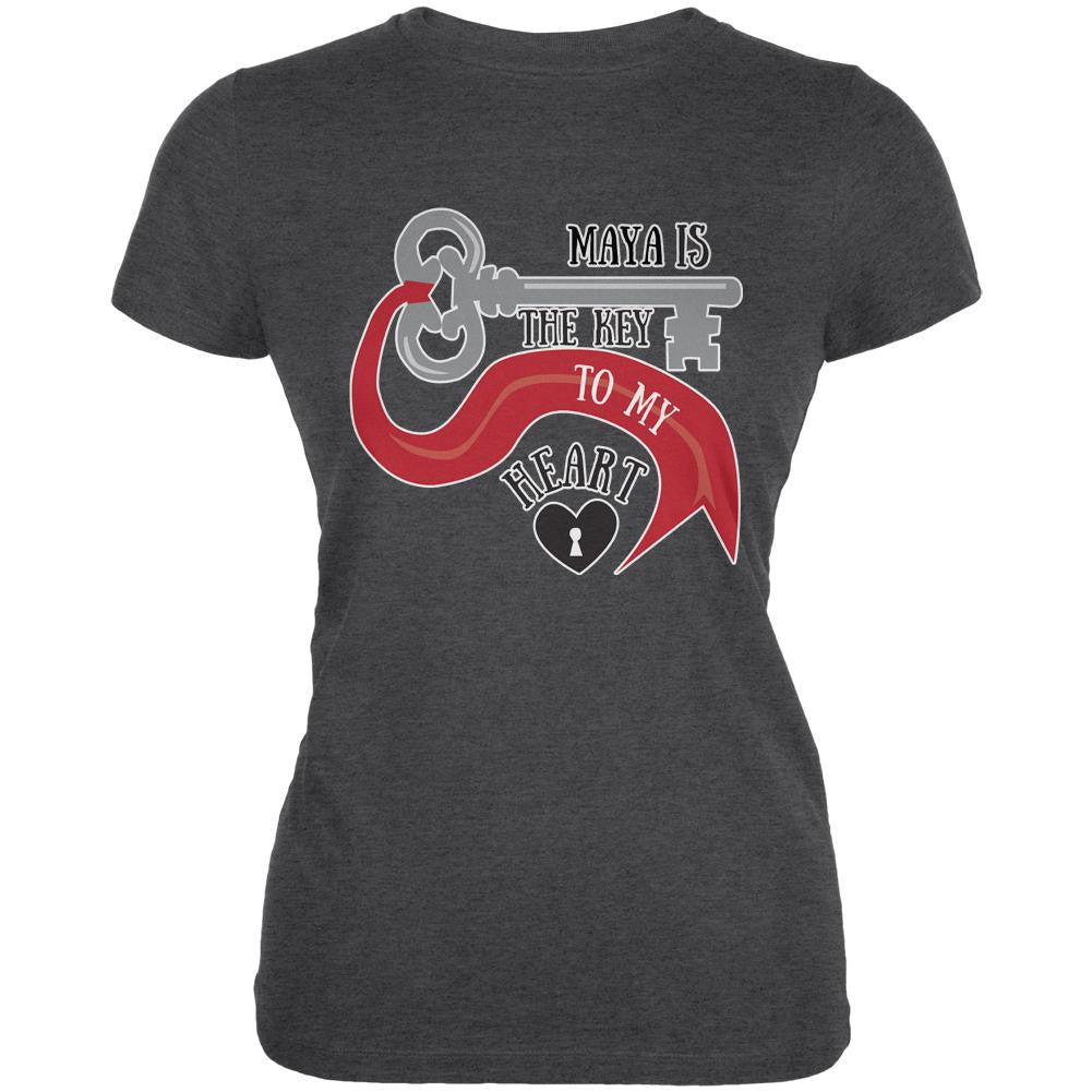 Maya Is The Key To My Heart Dark Heather Juniors Soft T-Shirt Juniors T-Shirts Old Glory 2XL Grey