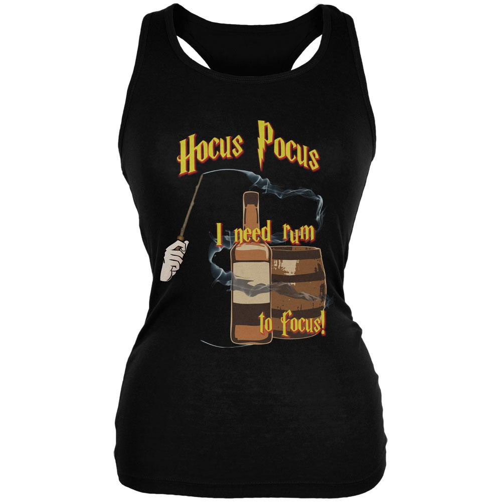 Hocus Pocus I Need Rum to Focus Black Juniors Soft Tank Top Juniors Tank Tops Old Glory SM Black