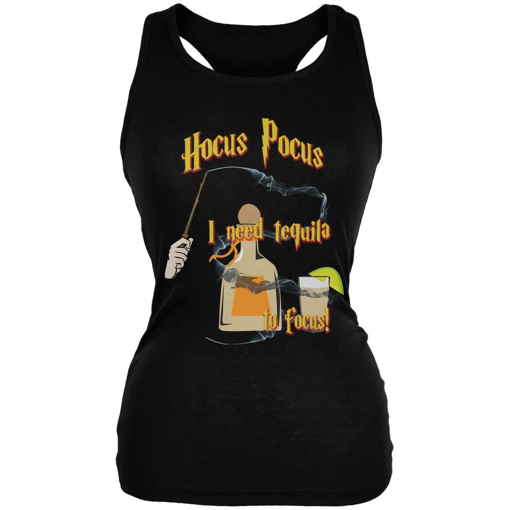 Hocus Pocus I Need Tequila to Focus Black Juniors Soft Tank Top Juniors Tank Tops Old Glory SM Black