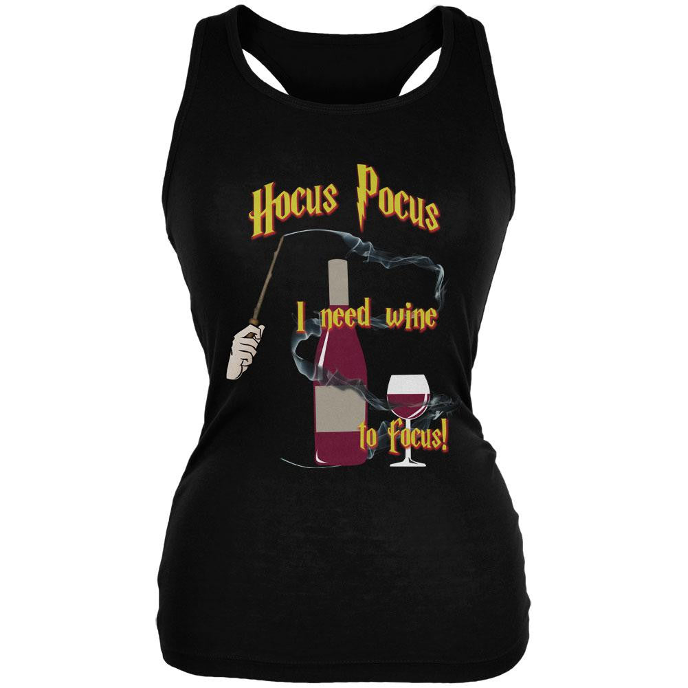 Hocus Pocus I Need Wine to Focus Black Juniors Soft Tank Top Juniors Tank Tops Old Glory SM Black