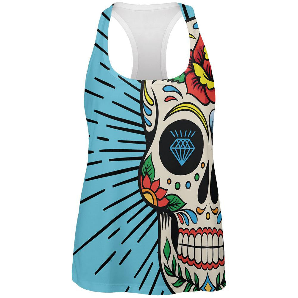 Sugar Skull All Over Womens Racerback Tank Top Women's Tank Tops Old Glory 2XL Multi