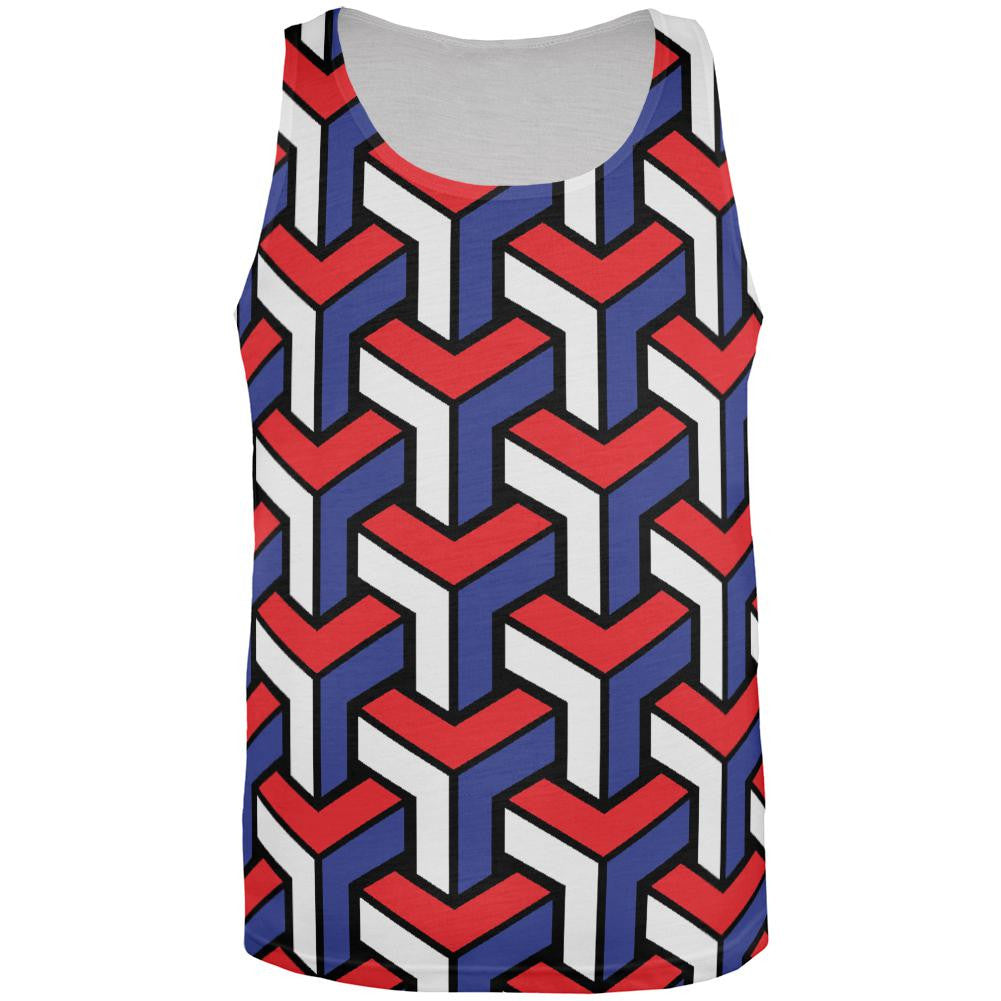 3D Red White Blue Blocks All Over Mens Tank Top Men's Tank Tops Old Glory SM