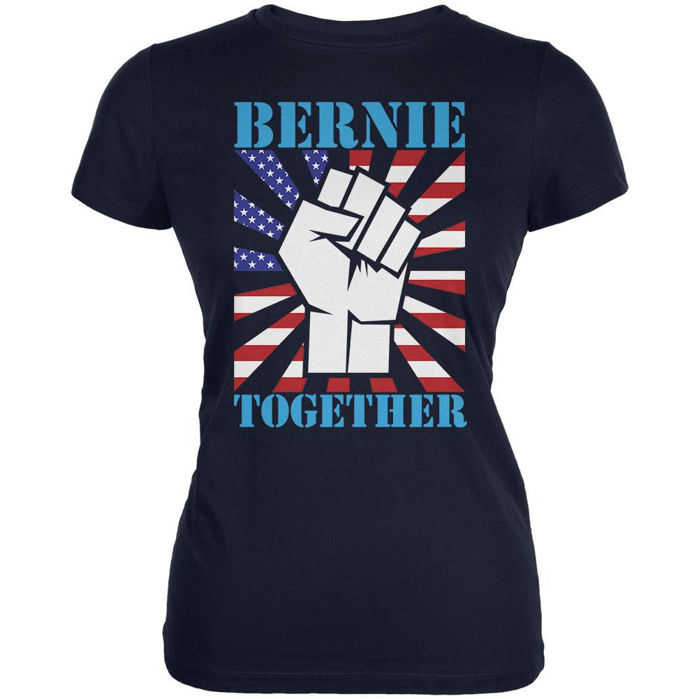 Election Bernie Sanders Together Raised Fist Navy Juniors Soft T-Shirt Juniors T-Shirts Old Glory 2XL Blue