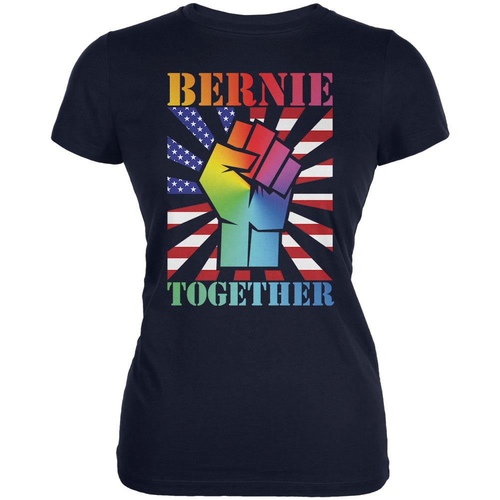 Election Bernie Sanders Together Raised Fist LGBT Navy Juniors Soft T-Shirt Juniors T-Shirts Old Glory 2XL Blue