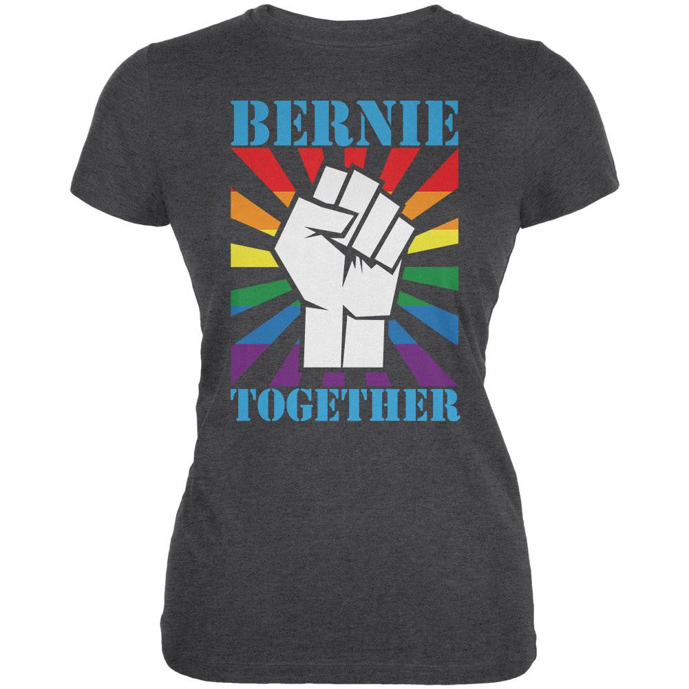 Election Bernie Sanders Together Raised Fist LGBT Dark Heather Juniors Soft T-Shirt Juniors T-Shirts Old Glory 2XL Grey