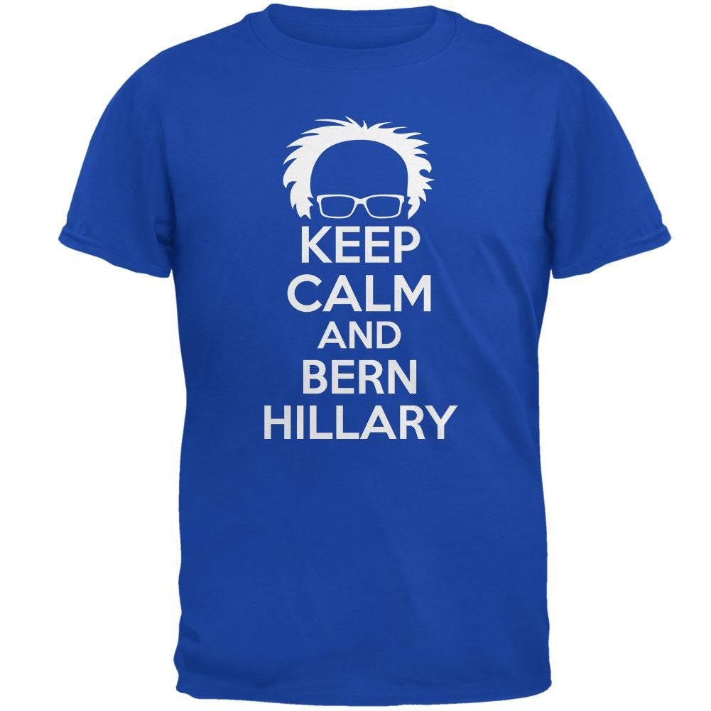 Election Keep Calm and Bern Hillary 2016 Royal Adult T-Shirt Men's T-Shirts Old Glory 2XL Blue
