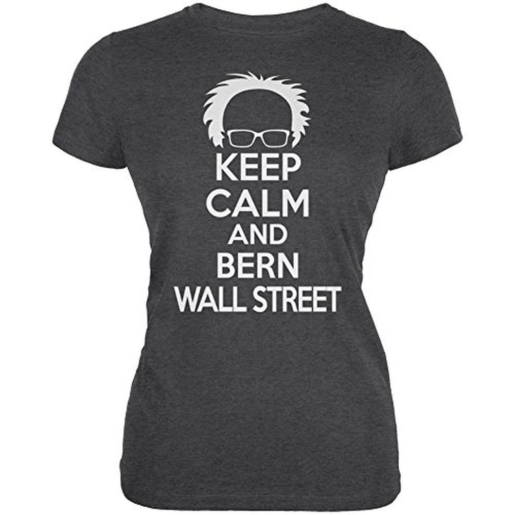 Election Keep Calm Bernie Sanders Wall Street Dark Heather Juniors Soft T-Shirt Juniors T-Shirts Old Glory 2XL Grey