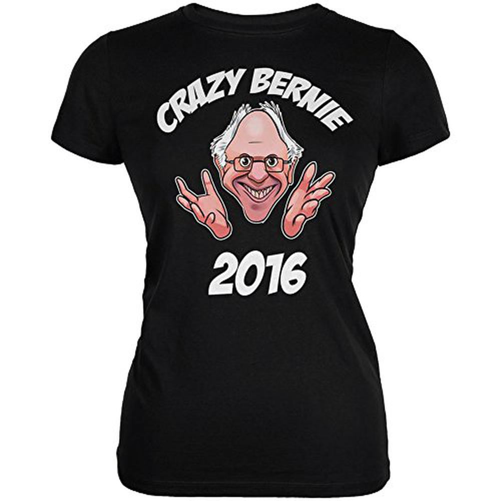Election 2016 Crazy Bernie for President Black Juniors Soft T-Shirt Juniors T-Shirts Old Glory 2XL Black