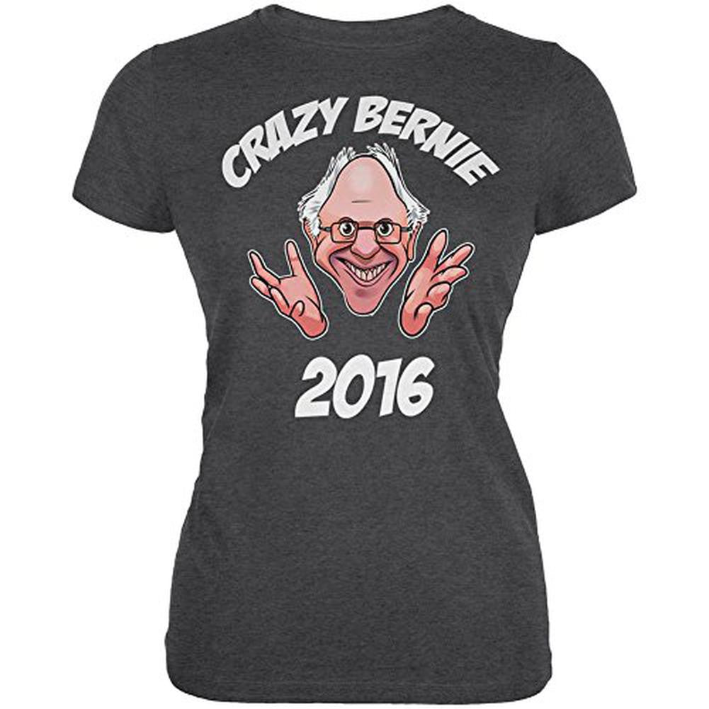 Election 2016 Crazy Bernie for President Dark Heather Juniors Soft T-Shirt Juniors T-Shirts Old Glory 2XL Grey