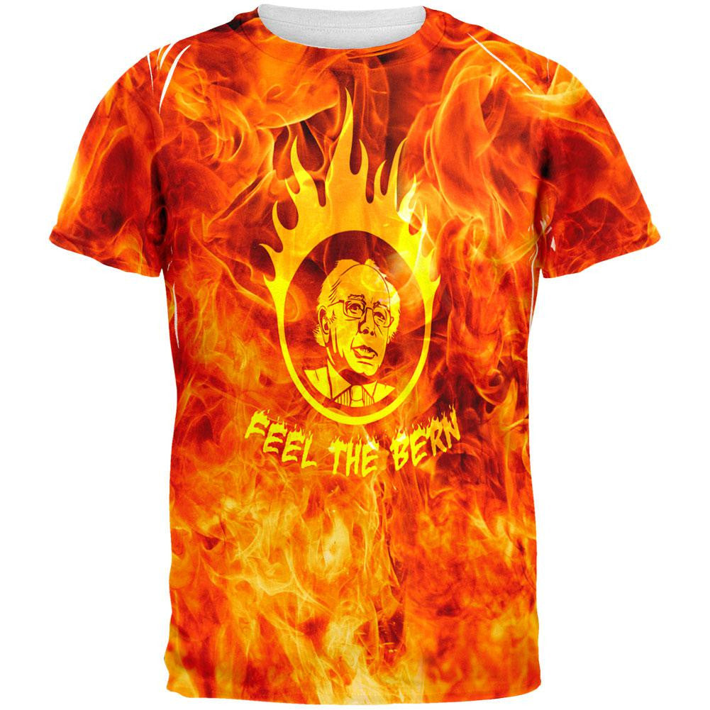 Election 2016 Bernie Sanders Feel the Bern Flames All Over Adult T-Shirt Men's T-Shirts Old Glory 2XL Multi