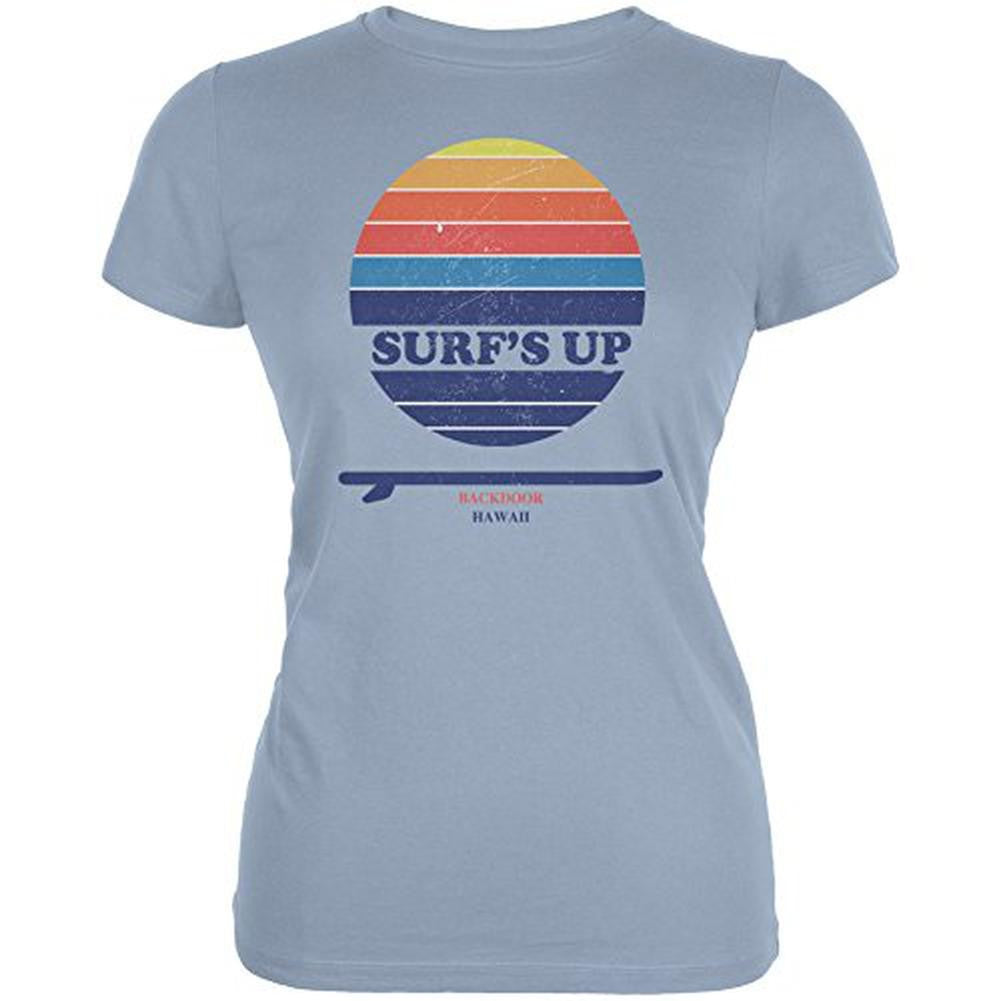 Surf's Up Backdoor Hawaii Light Blue Juniors Soft T-Shirt Juniors T-Shirts Old Glory 2XL Blue