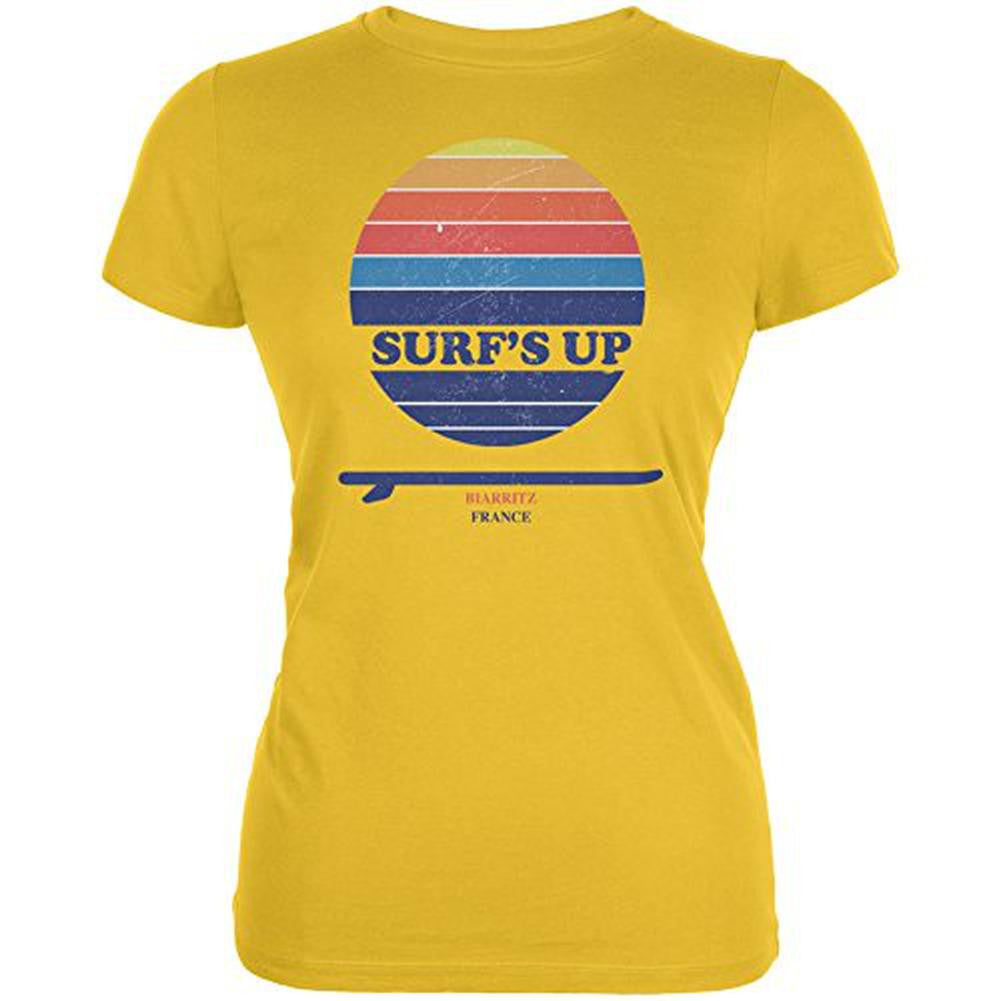 Surf's Up Biarritz France Bright Yellow Juniors Soft T-Shirt Juniors T-Shirts Old Glory 2XL Yellow