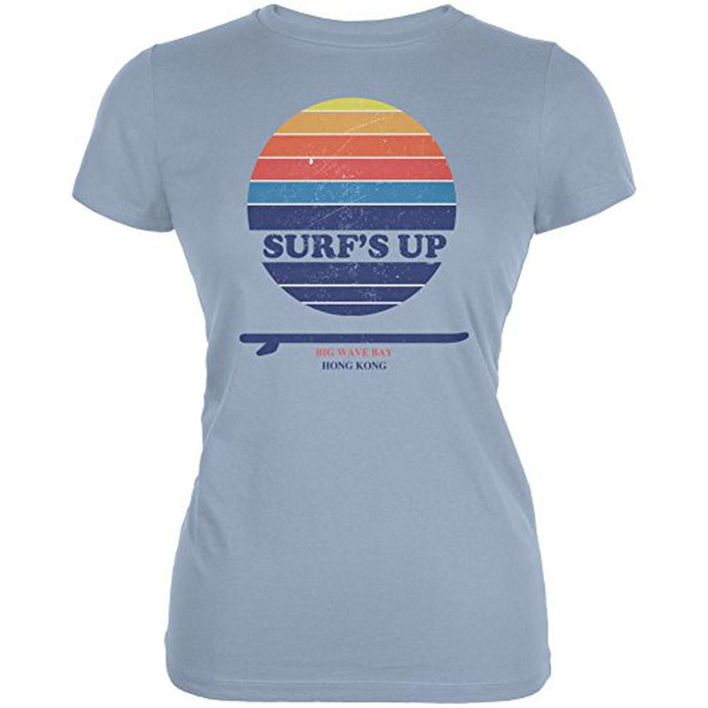 Surf's Up Big Wave Bay Hong Kong Light Blue Juniors Soft T-Shirt Juniors T-Shirts Old Glory 2XL Blue