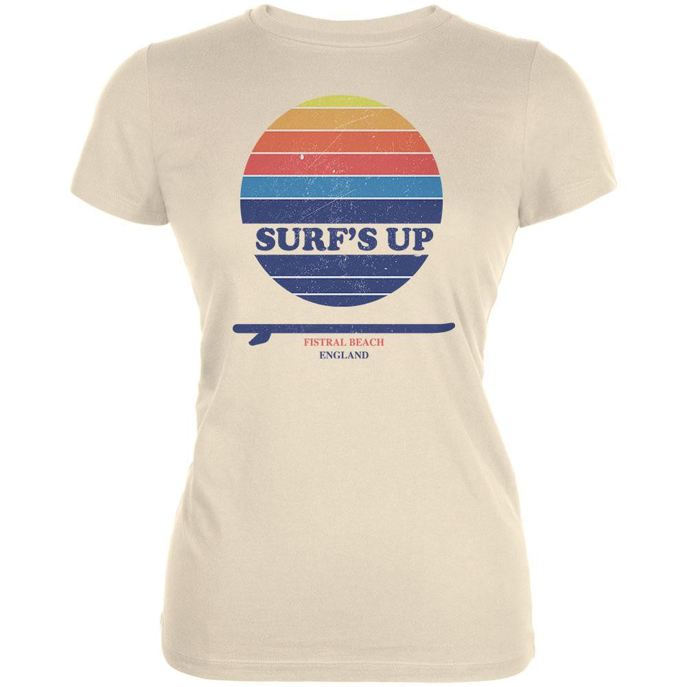 Surf's Up Fistral Beach England Cream Juniors Soft T-Shirt Juniors T-Shirts Old Glory LG White