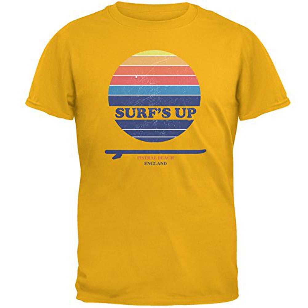 Surf's Up Fistral Beach England Gold Adult T-Shirt Men's T-Shirts Old Glory 2XL Yellow