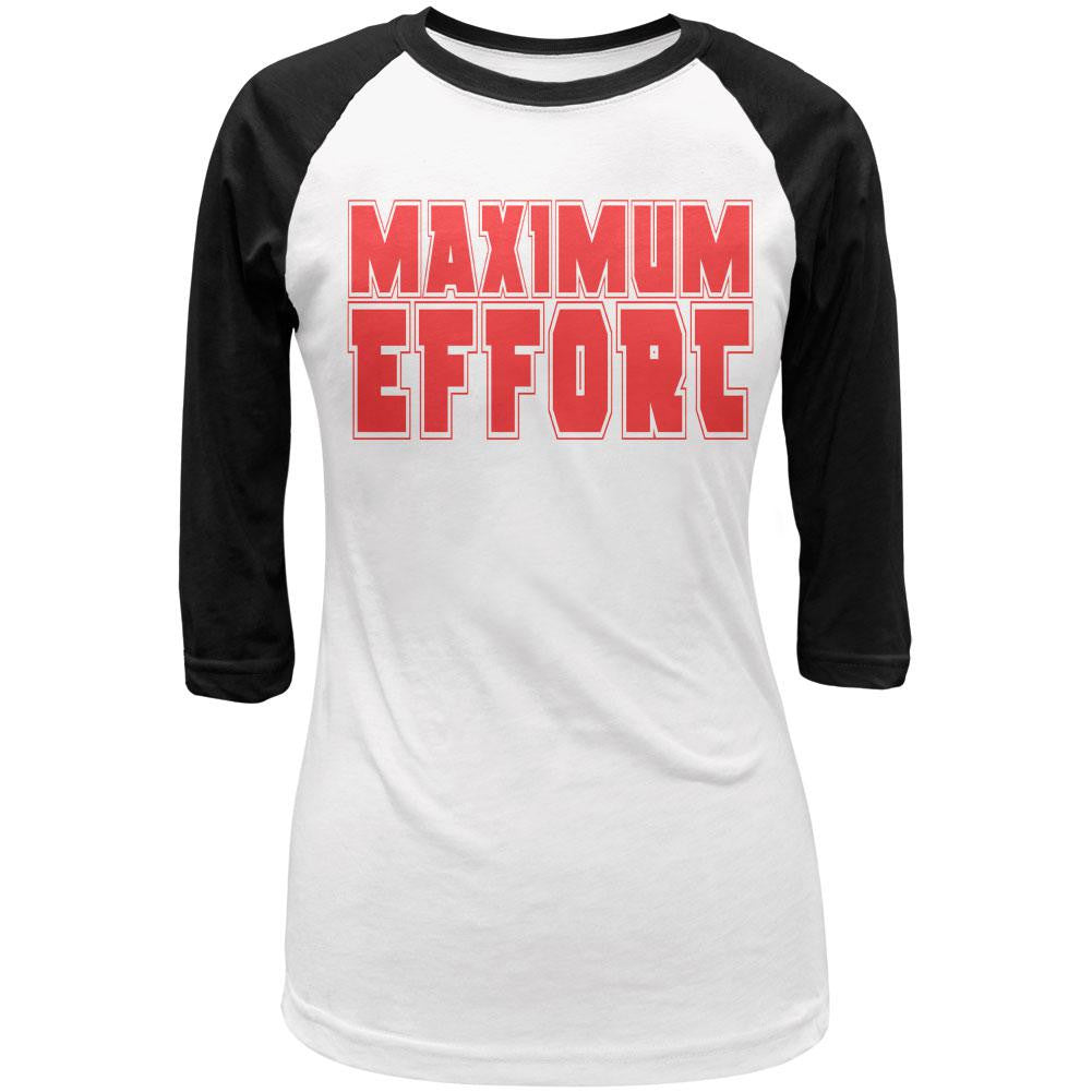 Maximum Effort White-Black Juniors 3-4 Sleeve Raglan T-Shirt Juniors Raglans Old Glory SM White