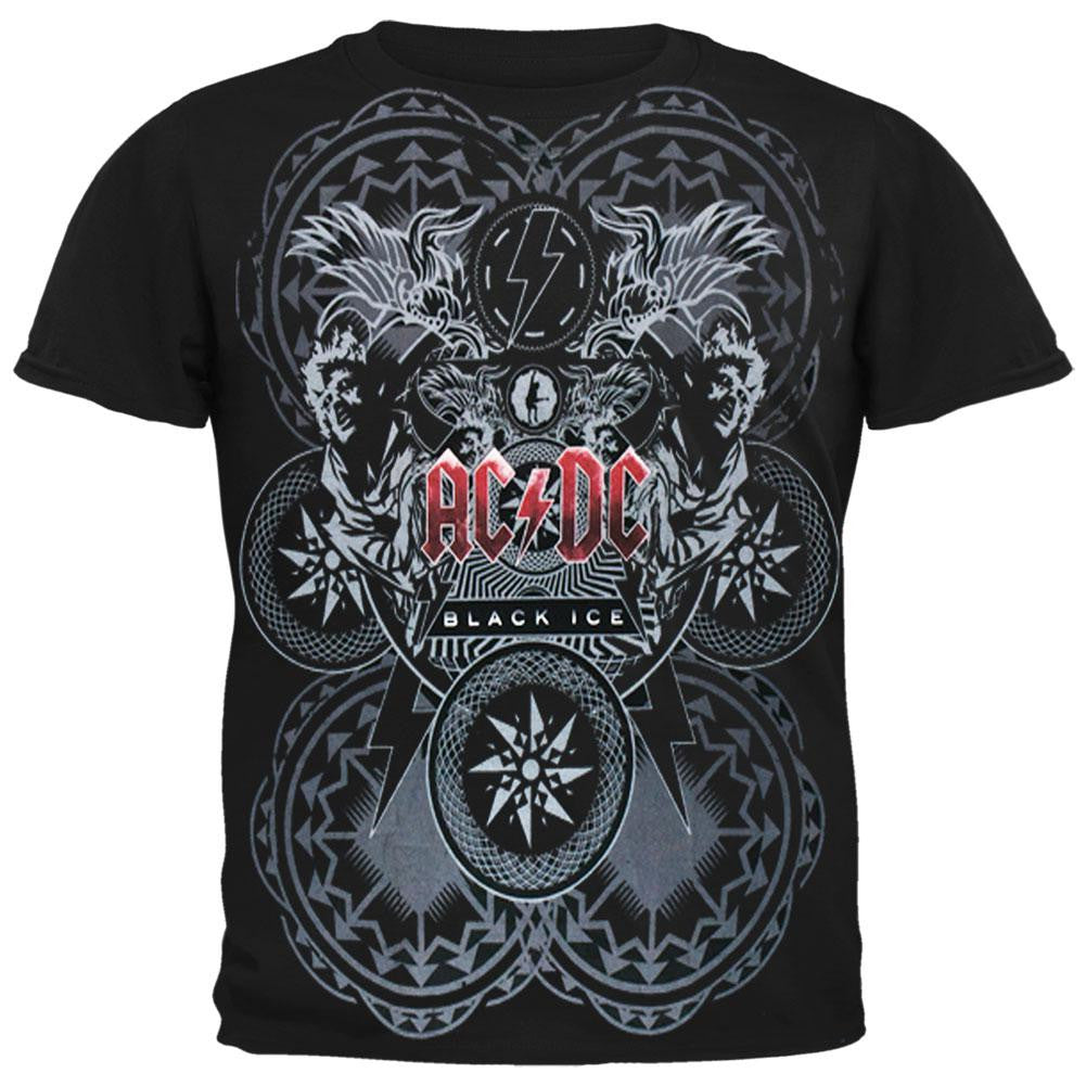 AC/DC - Black Ice All-Over Logo Adult T-Shirt Men's T-Shirts Old Glory LG Multi