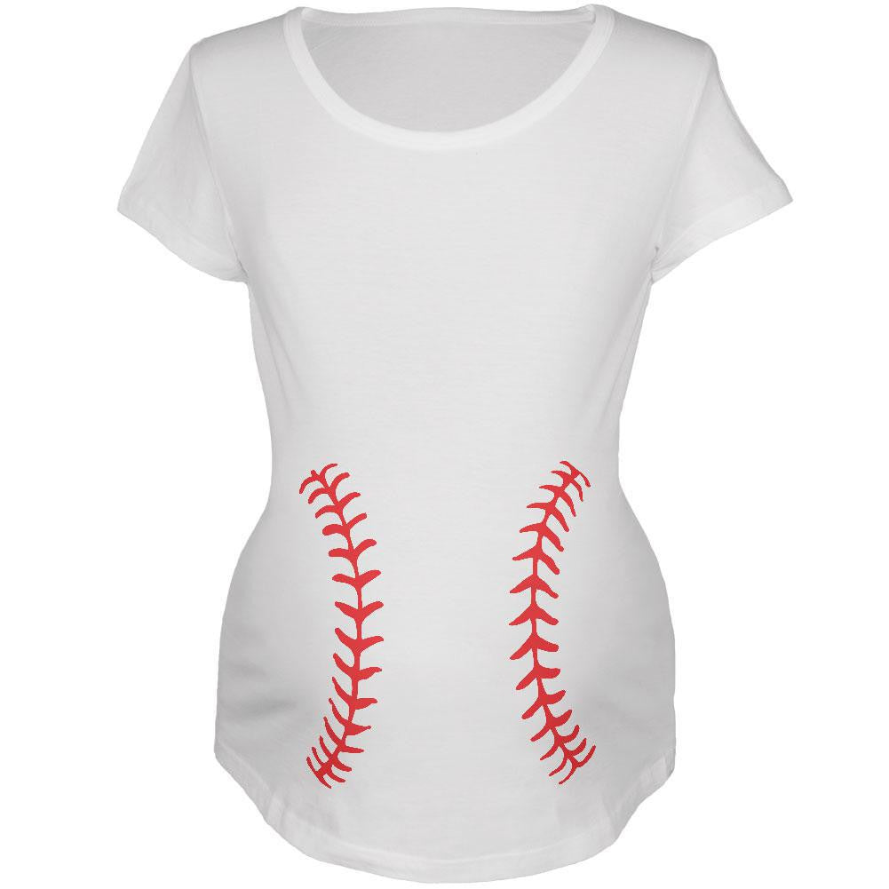 Baseball Belly White Maternity Soft T-Shirt Maternity T-Shirts Old Glory 2XL White