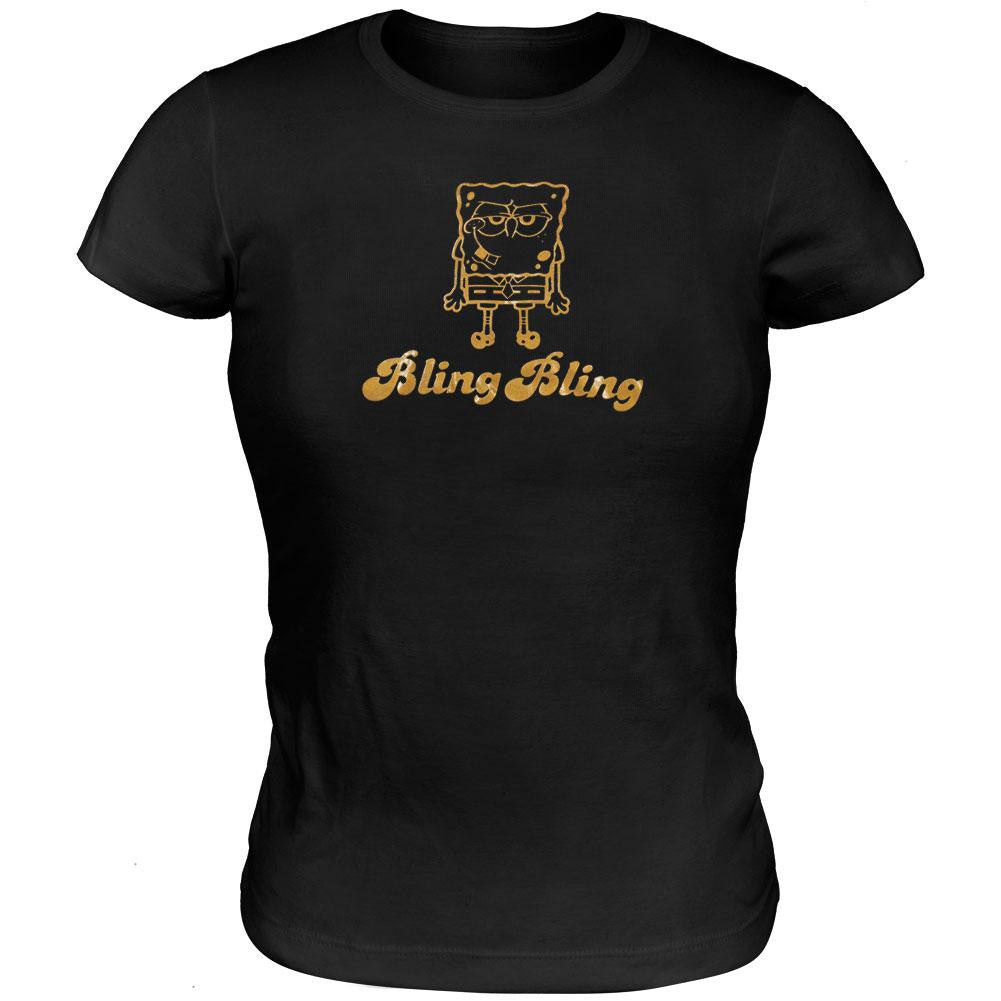 Spongebob - Bling Bling Juniors Babydoll T-Shirt Juniors Babydolls Spongebob Squarepants SM Black