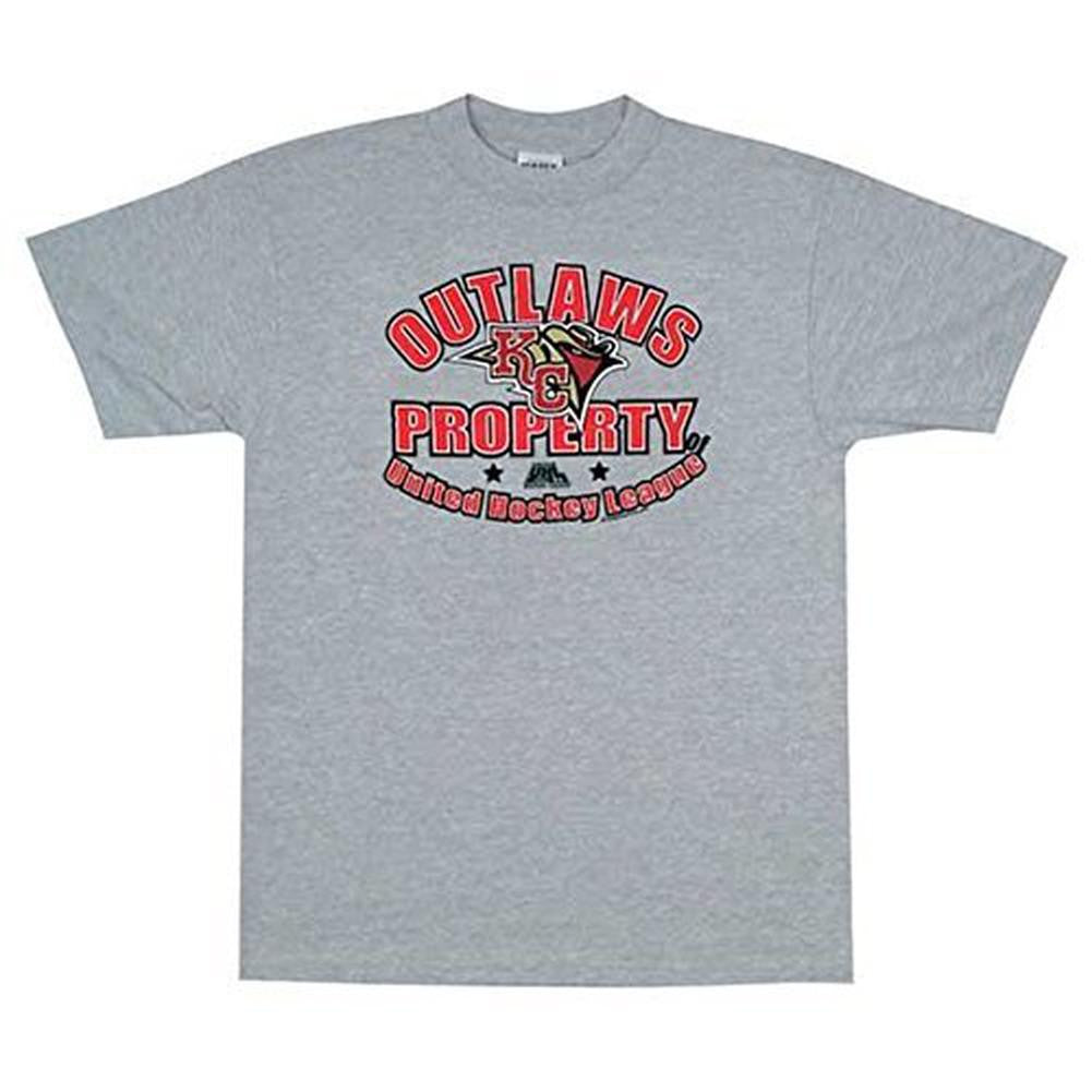 Kansas City Outlaws - Property Of UHL Youth T-Shirt Youth T-Shirts Kansas City Outlaws LG Grey
