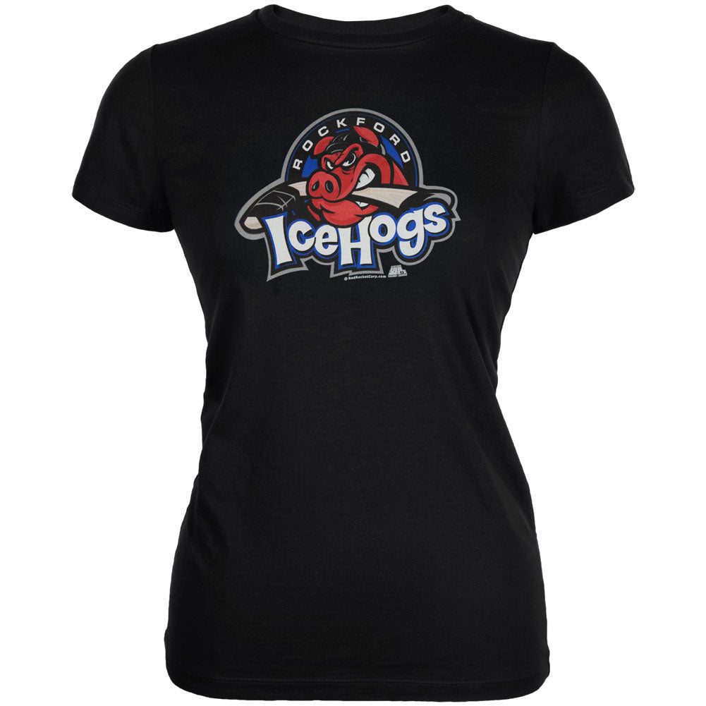 Rockford IceHogs - Logo Black Juniors Babydoll T-Shirt Juniors Babydolls Rockford IceHogs