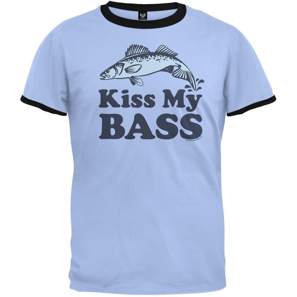 Kiss My Bass Ringer T-Shirt Men's T-Shirts Old Glory SM Light Blue