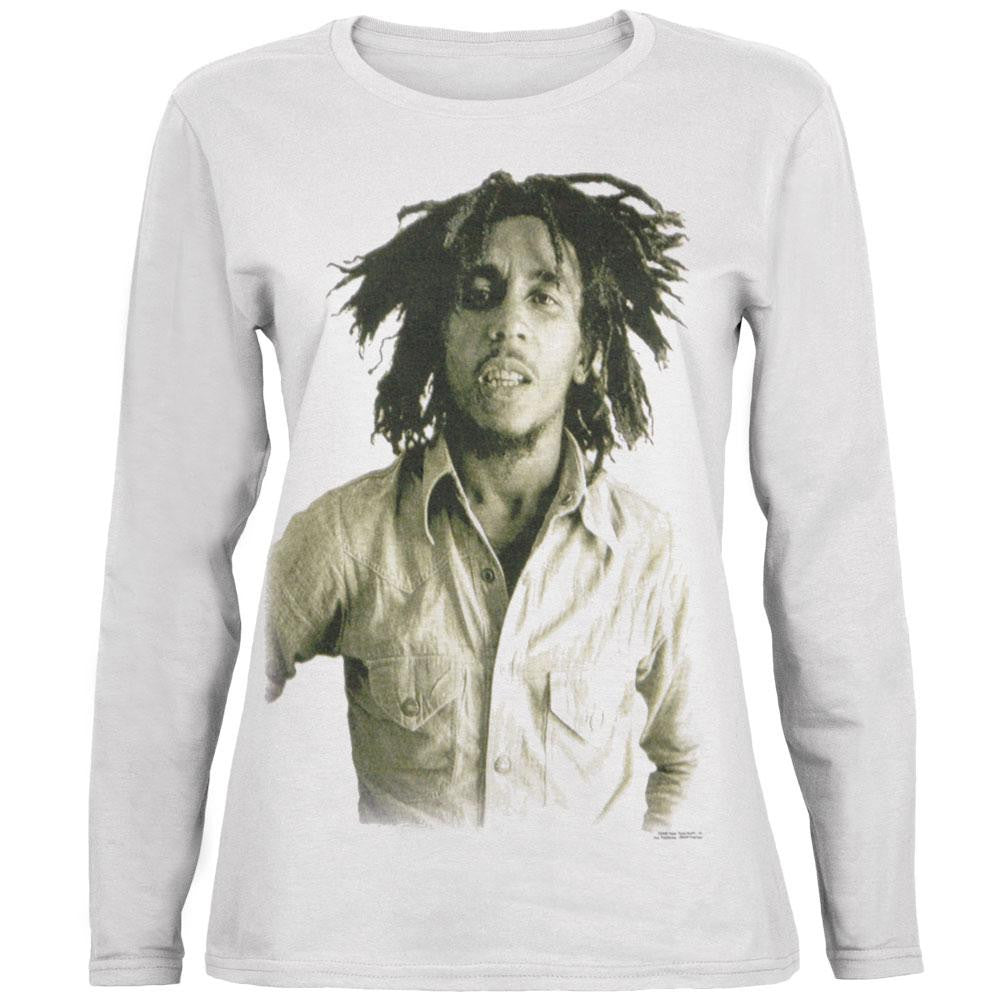 Bob Marley - Sepia Juniors Long Sleeve T-Shirt Juniors Long Sleeves Bob Marley SM White