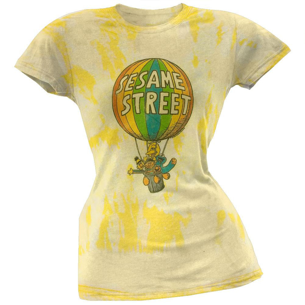 Sesame Street - Balloon Juniors Burnout T-Shirt Juniors T-Shirts Sesame Street SM Yellow