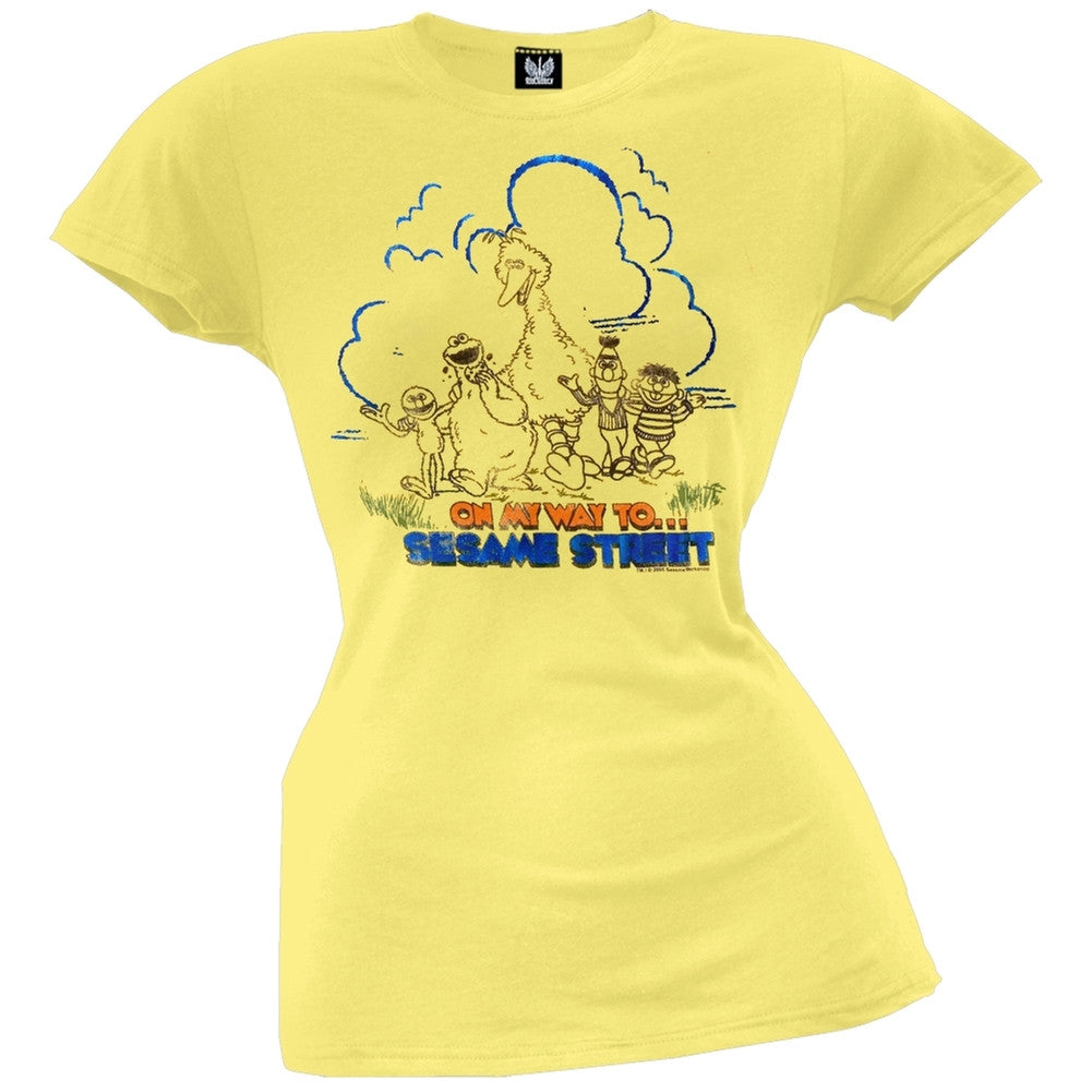 Sesame Street - On My Way Juniors T-Shirt Juniors T-Shirts Sesame Street MD Yellow