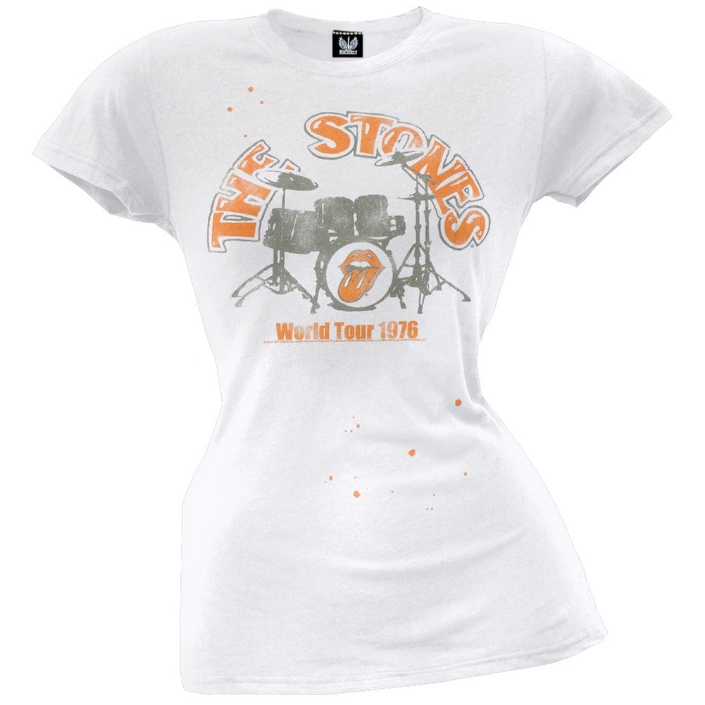 Rolling Stones - Drums 1976 Juniors T-Shirt Juniors T-Shirts Rolling Stones SM White