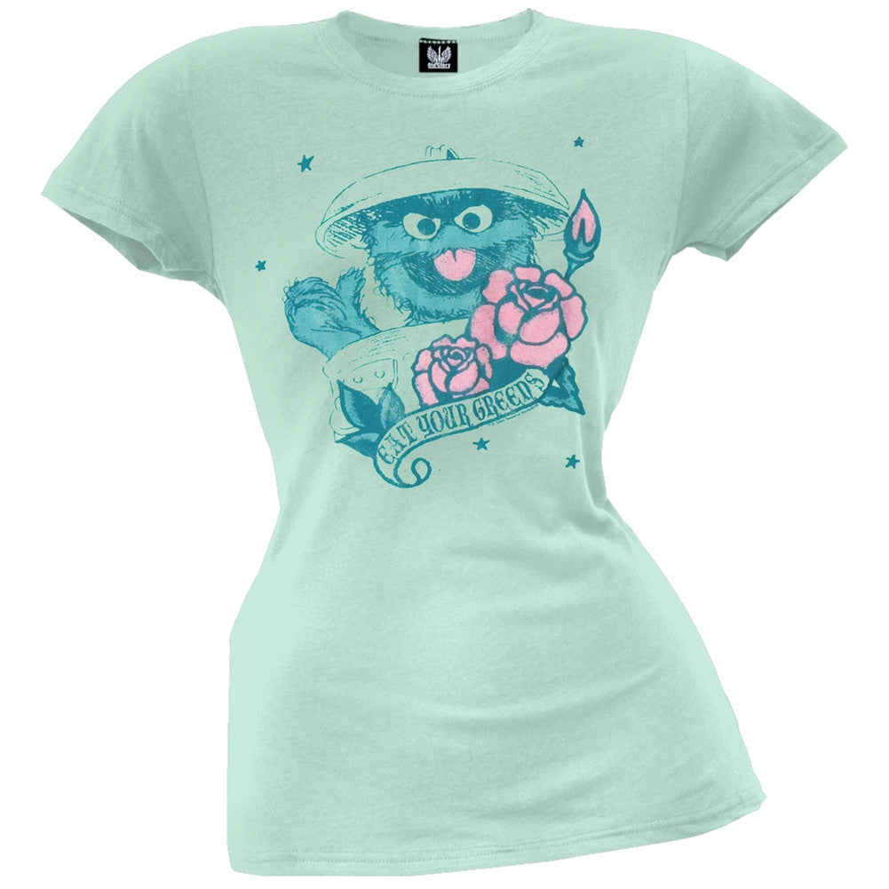 Sesame Street - Greens Juniors T-Shirt Juniors T-Shirts Sesame Street SM Light Green