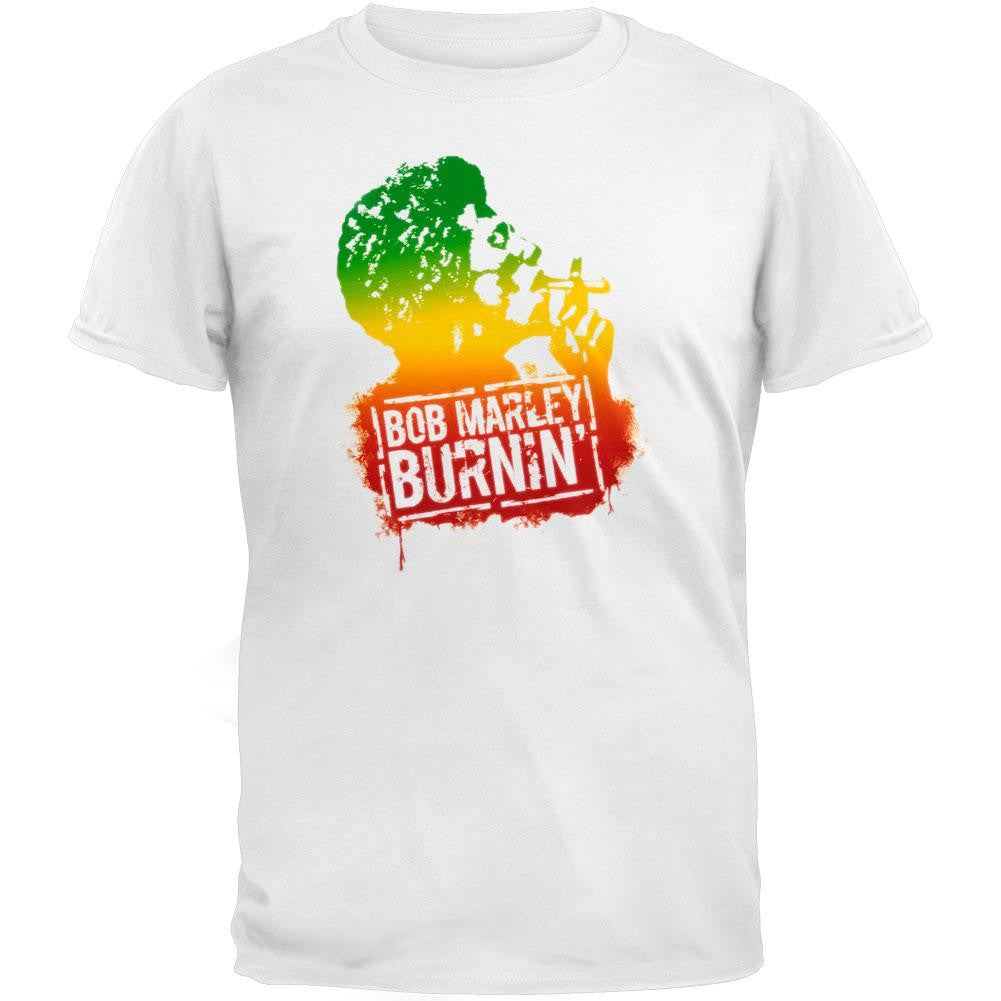 Bob Marley - Tri-Color Burnin T-Shirt Men's T-Shirts Bob Marley SM White