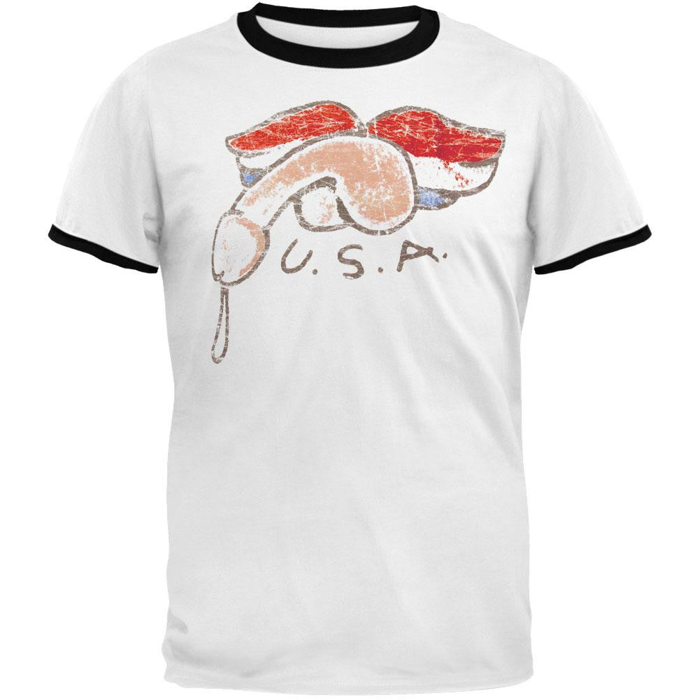 Steve-O - Cock Tattoo Ringer T-Shirt Men's T-Shirts Steve O SM White