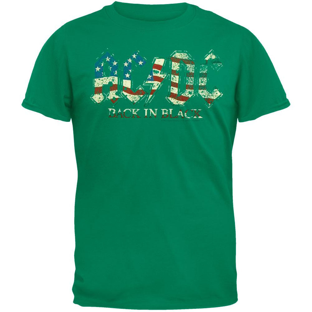 AC/DC - Back In Black Flag Logo T-Shirt Men's T-Shirts AC/DC MD Green