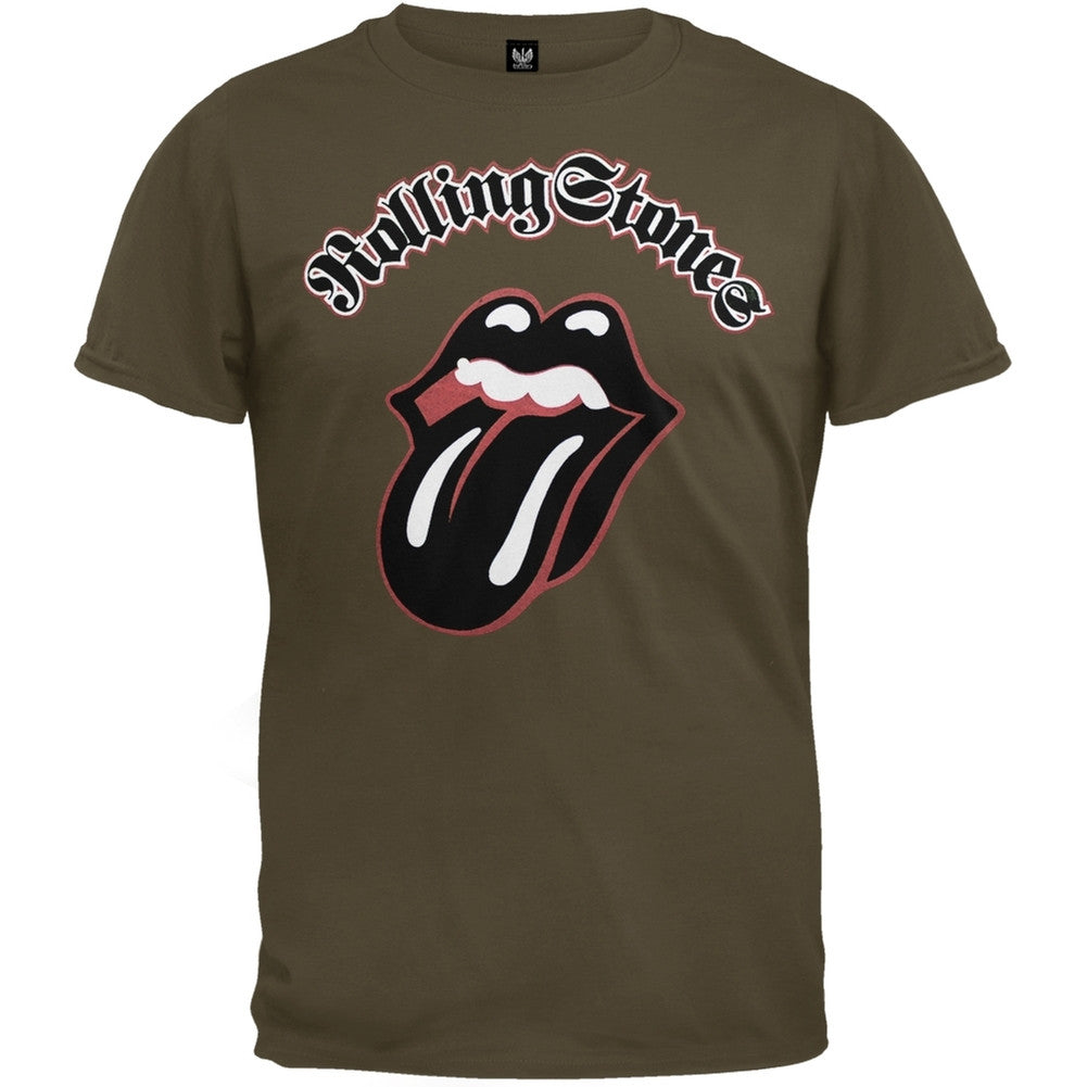 Rolling Stones - Flocked Tongue Brown Adult T-Shirt Men's T-Shirts Rolling Stones XL Brown