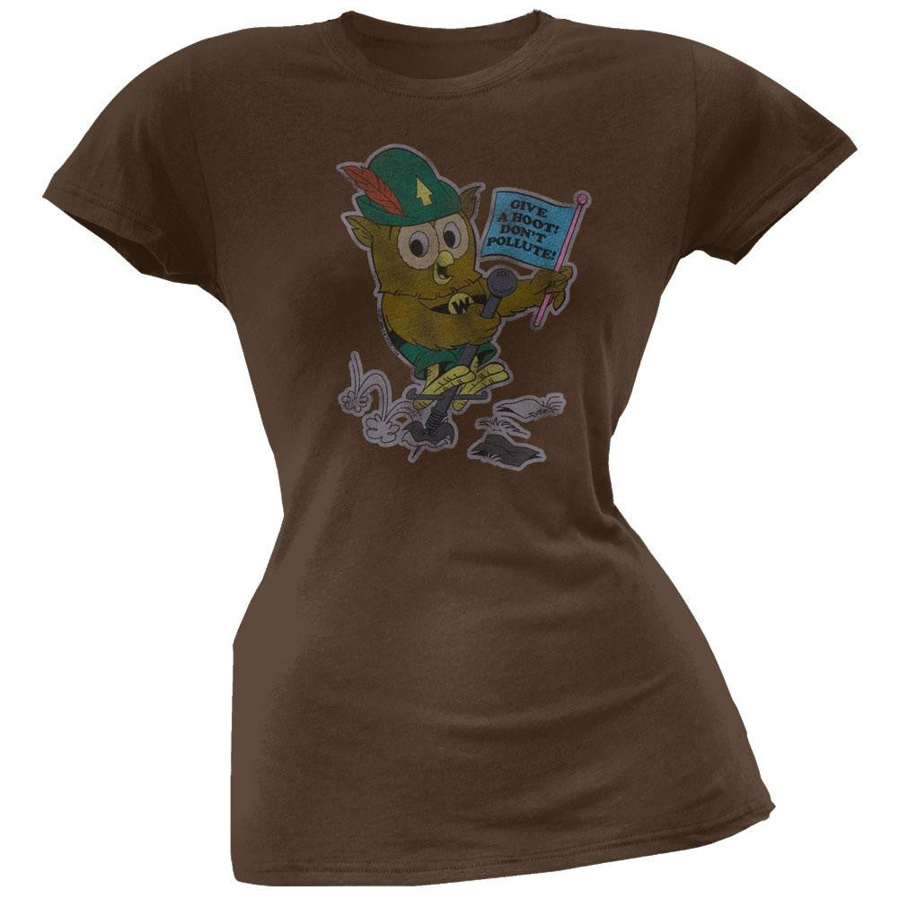 Woodsy - Don't Pollute Juniors T-Shirt Juniors T-Shirts Woodsey The Owl SM Brown