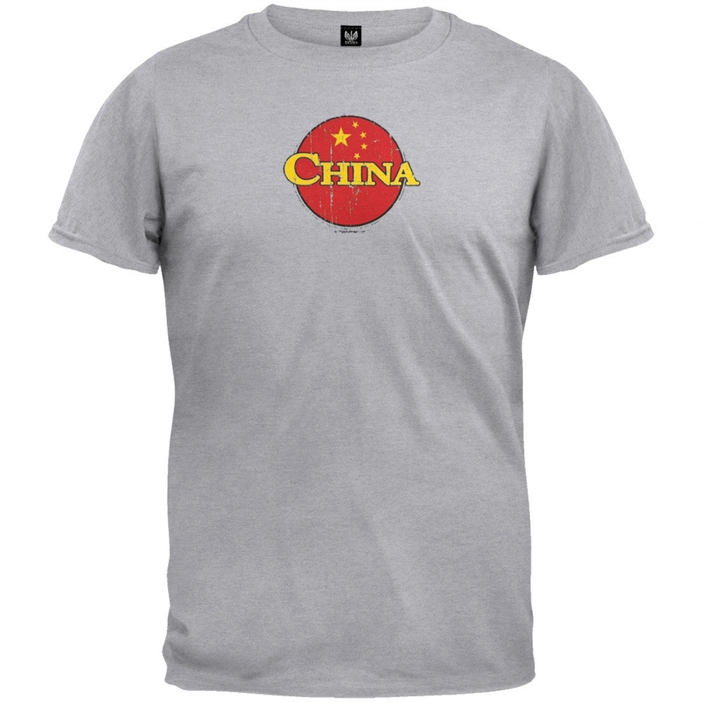 Chinese Flag Logo Grey Adult T-Shirt Men's T-Shirts Old Glory