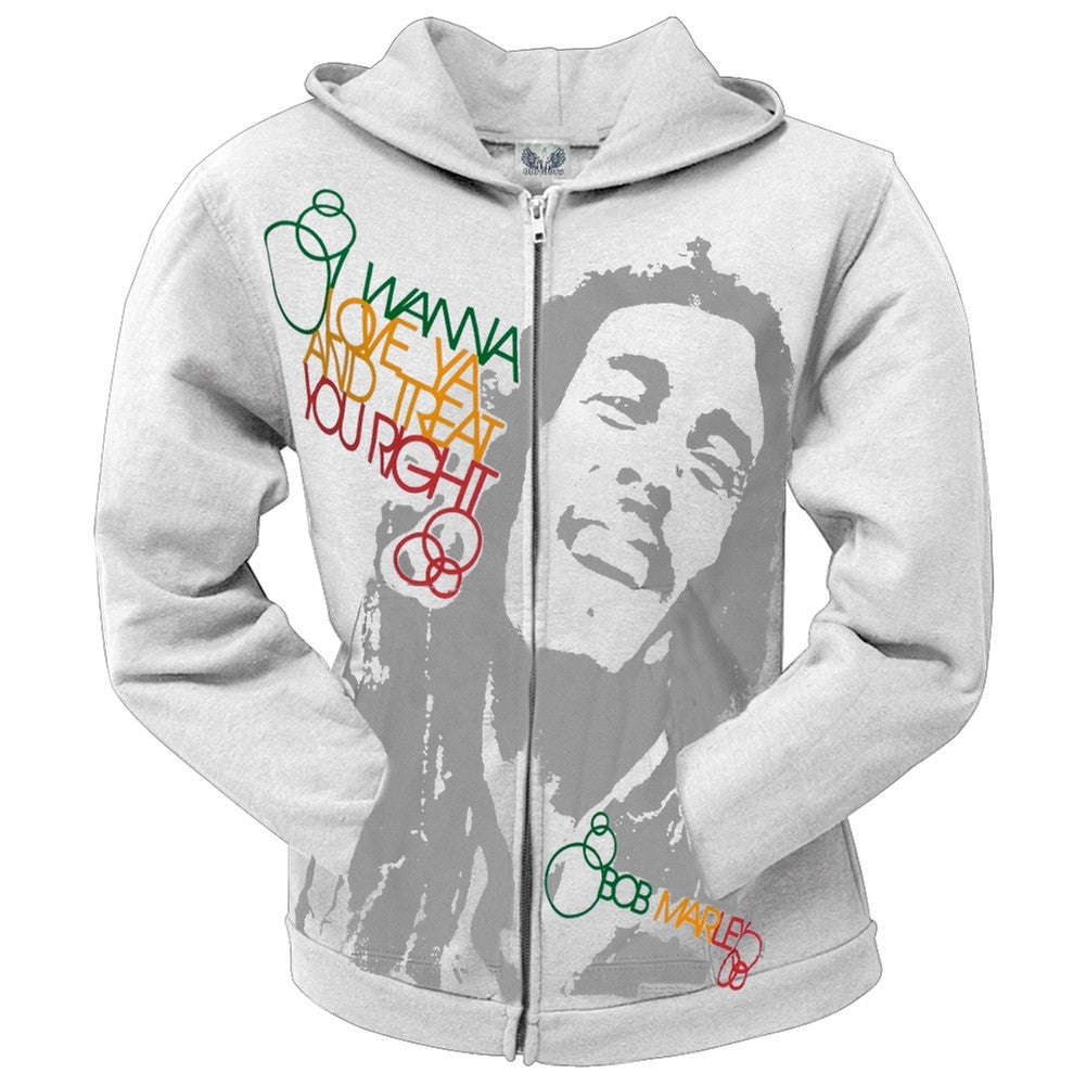 Bob Marley - Treat You Right Juniors Hoodie Juniors Hoodies Bob Marley SM White