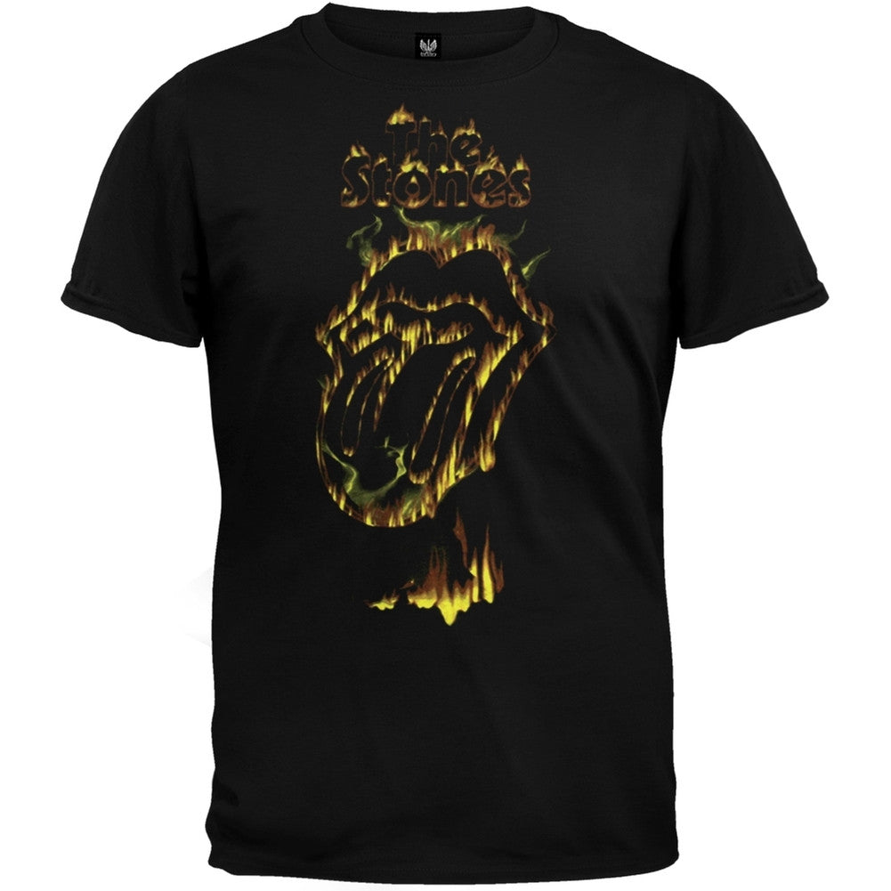 Rolling Stones - Flaming Tongue Soft T-Shirt Men's T-Shirts Rolling Stones SM Black