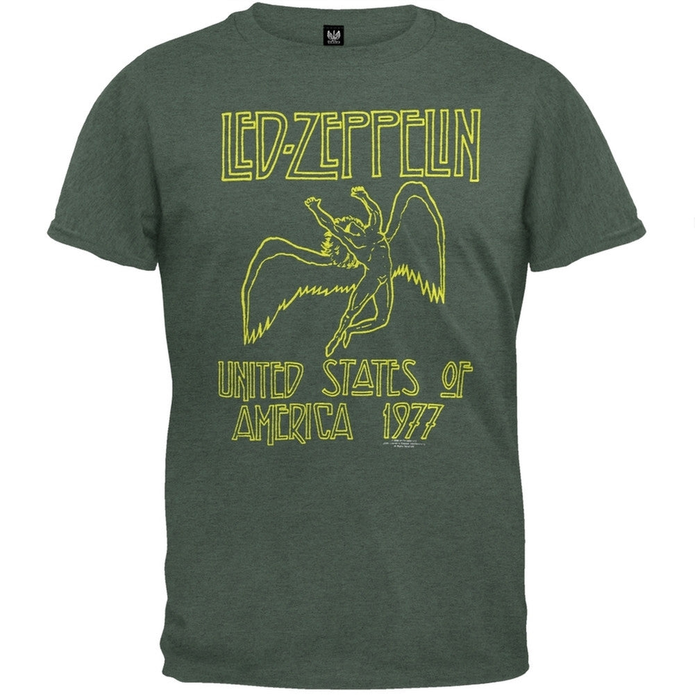 Led Zeppelin - 1977 Sage Green Soft T-Shirt Men's T-Shirts Led Zeppelin SM Dark Green