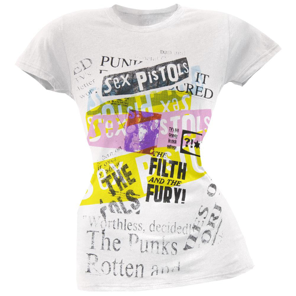 Sex Pistols Filth Juniors T Shirt - White Juniors T-Shirts Sex Pistols SM White