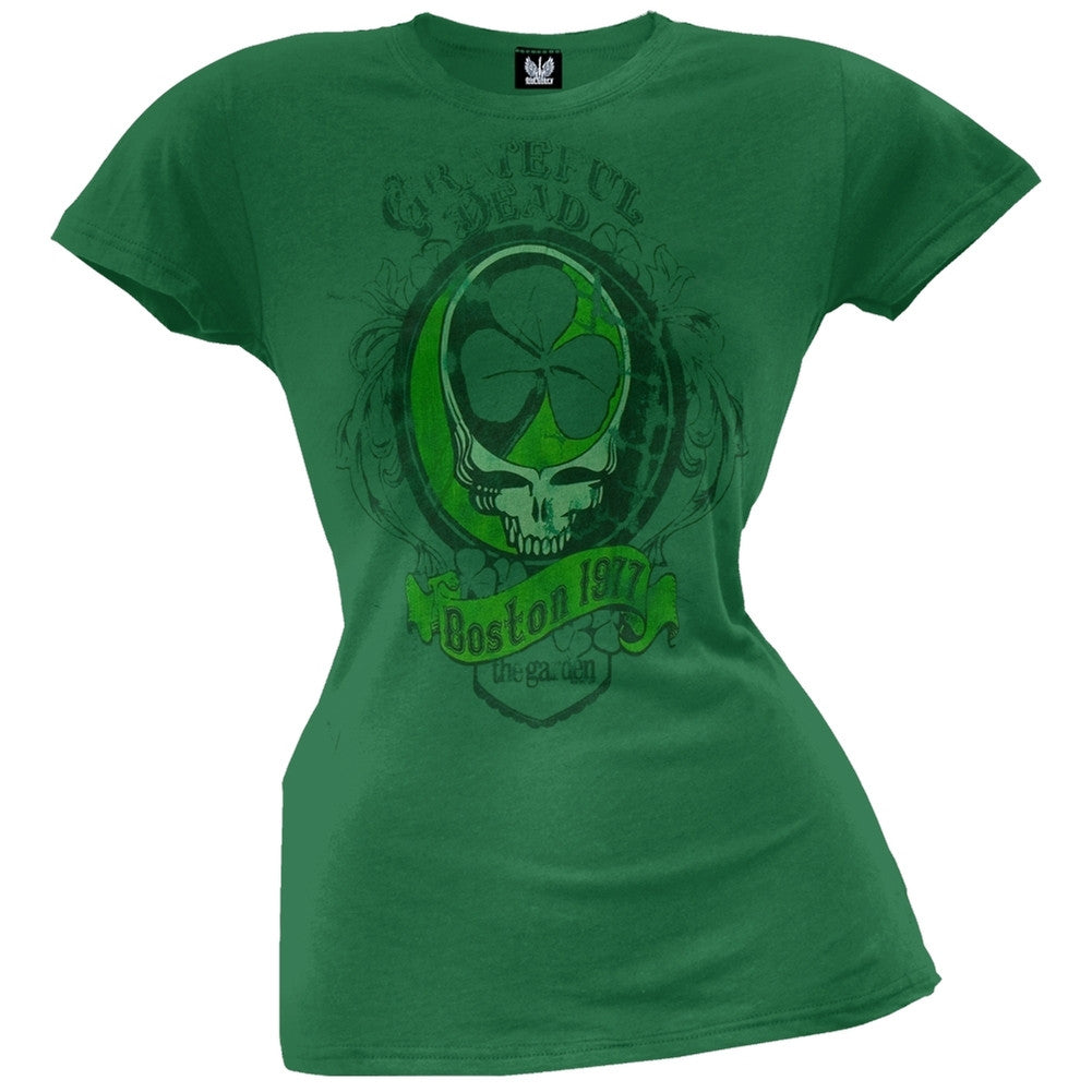 Grateful Dead - Boston 1977 Juniors Green T-Shirt Juniors T-Shirts Grateful Dead SM Green