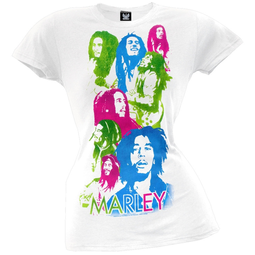Bob Marley - Colorful Juniors T-Shirt Juniors T-Shirts Bob Marley SM White