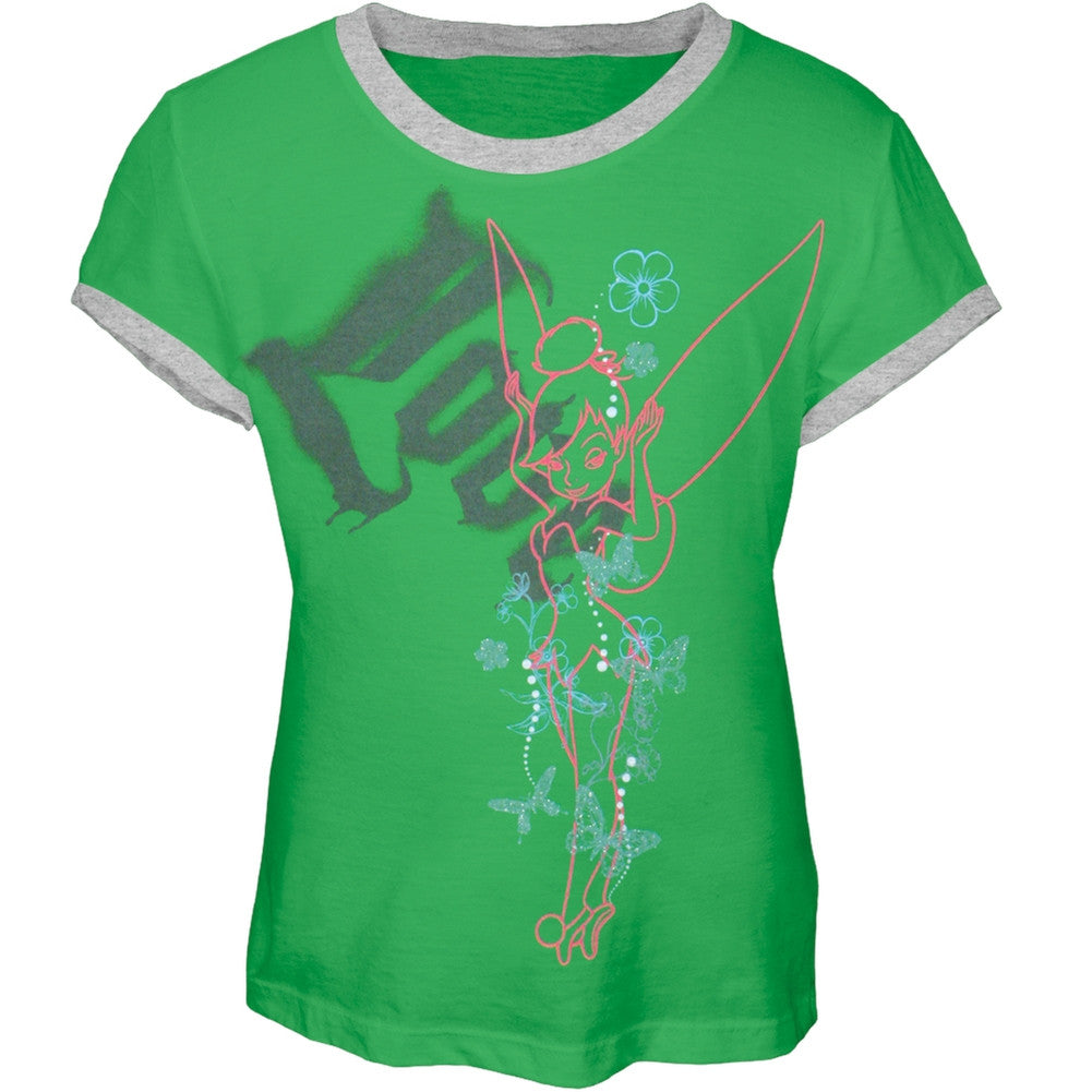 Tinkerbell - Love Girl's Ringer T-Shirt - Large Green, image size:1001x1001