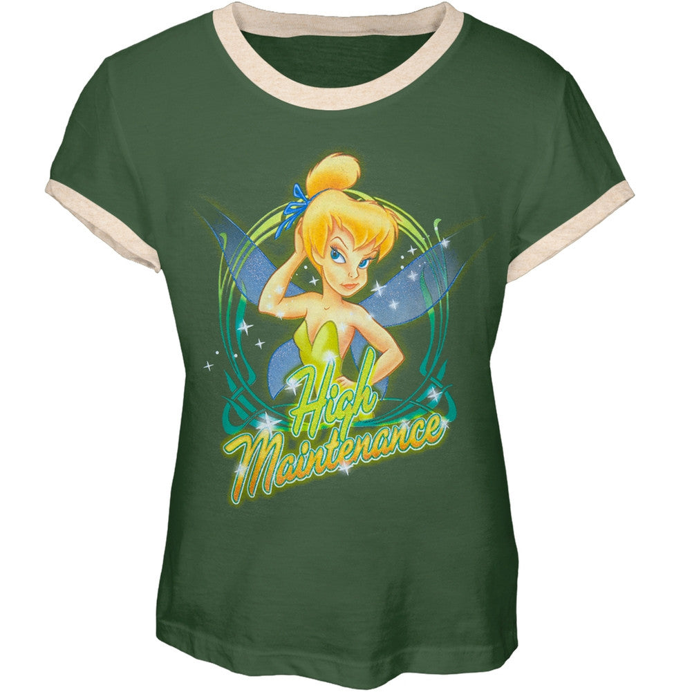 Tinkerbell - High Maintenance Girl's Youth Ringer T-Shirt Youth T-Shirts Tinkerbell LG Green