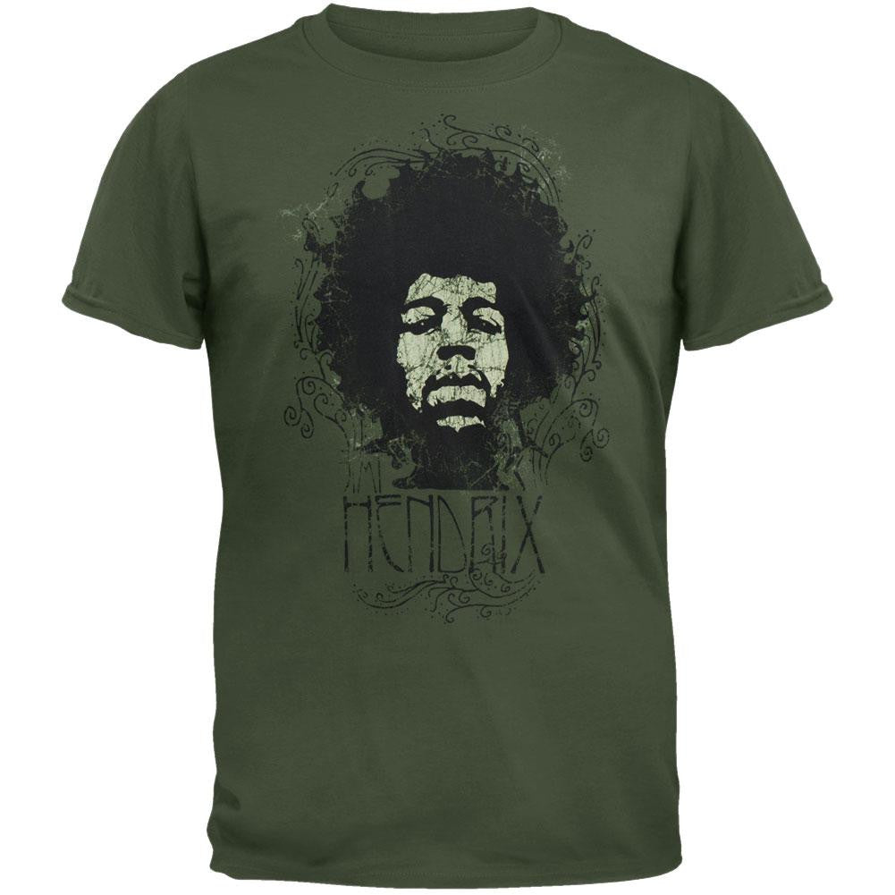 Jimi Hendrix - Face Soft T-Shirt Men's T-Shirts Jimi Hendrix SM Green
