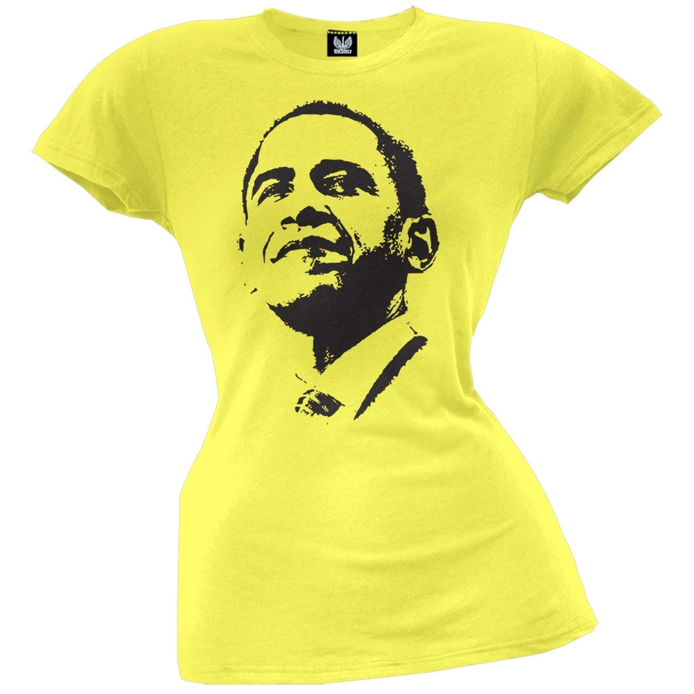 Obama - Silhouette Juniors Yellow T-Shirt Juniors T-Shirts Old Glory LG Yellow