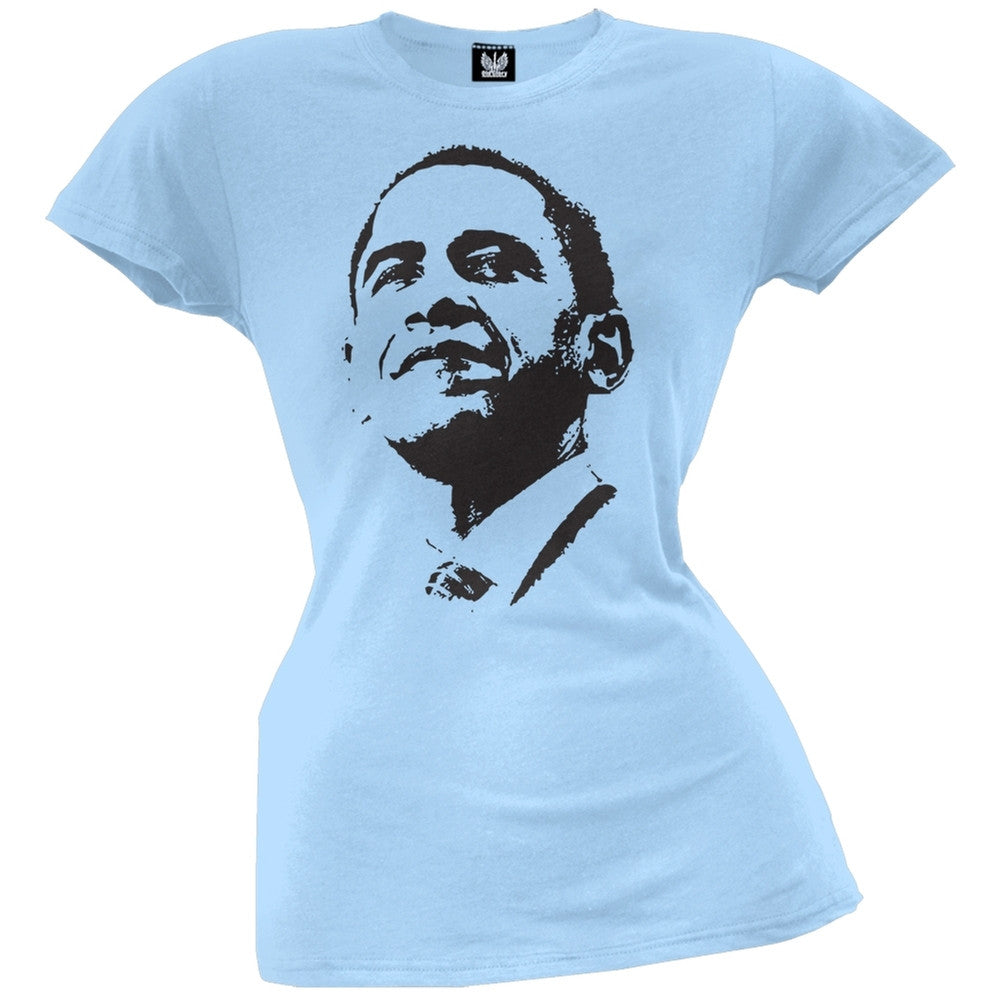 Obama - Silhouette Juniors T-Shirt - Light Blue Juniors T-Shirts Old Glory LG Blue