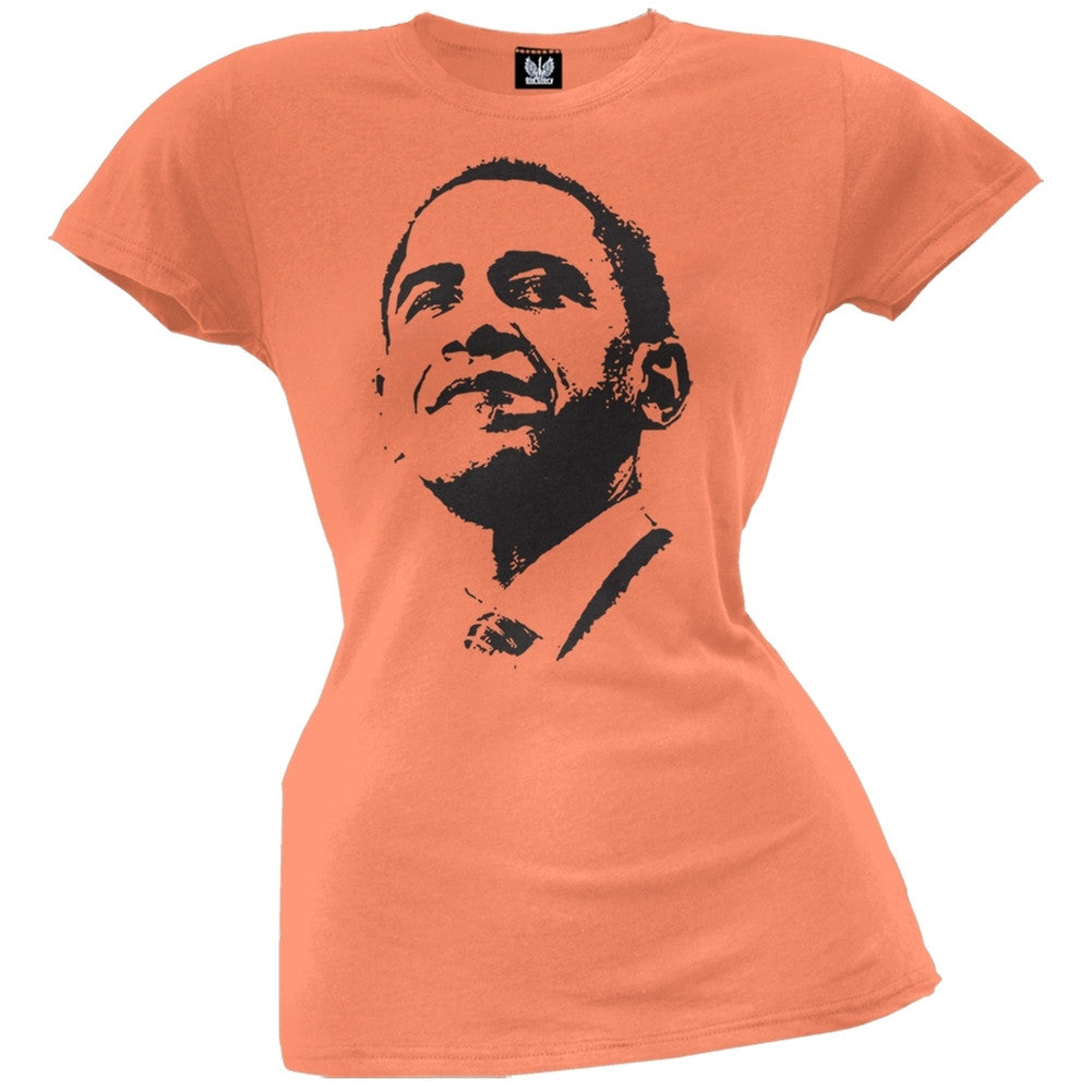 Obama - Silhouette Juniors Orange T-Shirt Juniors T-Shirts Old Glory LG Orange