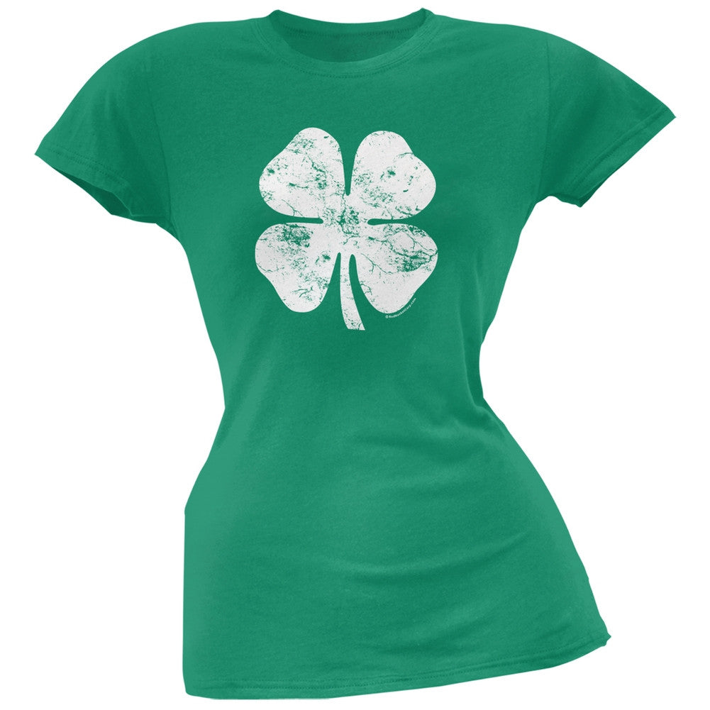 Large Distressed Shamrock Kelly Soft Juniors T-Shirt Juniors T-Shirts Old Glory